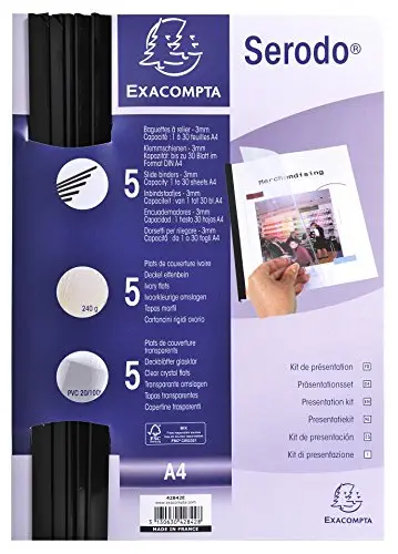 EXACOMPTA Kit de reliure manuelle pour 5 dossiers SERODO Noir coloris ivoire/transp