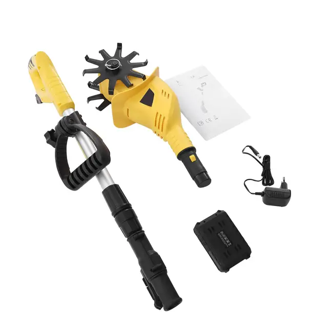 Motobineuse sans fil, mini motobineuse électrique sans fil avec batterie au lithium 20 V, double poignée, motobineuse électrique sans fil pour la culture du sol, largeur de travail : 10 cm, profondeur