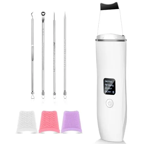 4 en 1 Épurateur de Peau à Ultrasons,Épurateur Visage Skin Scrubber avec 4 Modes pour Nettoyage en Profondeur Soins du Visage Élimination des Points Noirs et Gommage Vibrant
