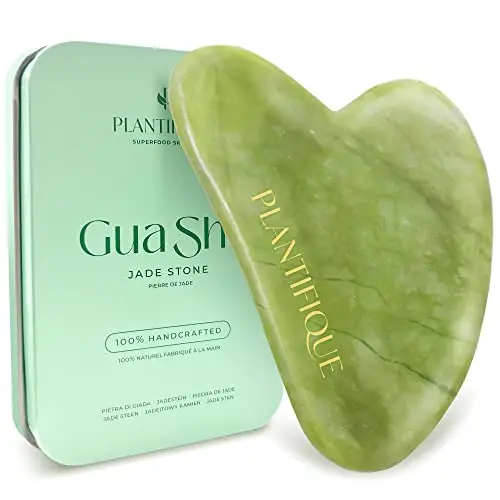 PLANTIFIQUE Gua Sha Visage et Corps en Pierre Véritable de Jade | Outil de Massage Facial | Idée Cadeau Anti-Âge pour Femme | Guasha Visage Yeux Cou Pieds | Masseur pour le Soin du Corps