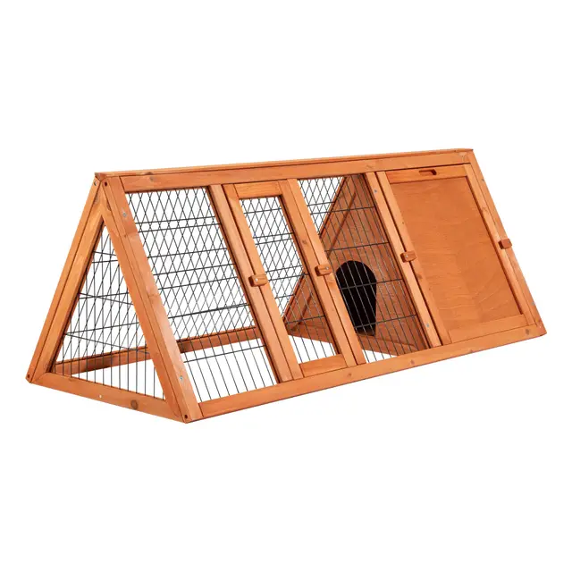 Wiltec Clapier Triangulaire – 1180 x 500 x 450 mm – Bois épicéa – avec 2 Portes, Enclos et Refuge – Abri Cage pour rongeurs Lapinière Nichoir Espace Libre pour Petits Animaux
