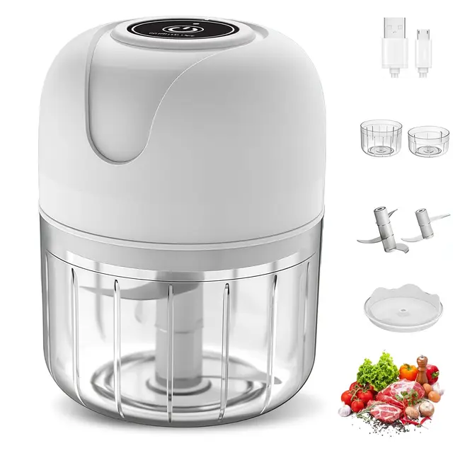 BAIFULAI Mini hachoir électrique, 100 ml et 250 ml, hachoir multifonction avec port USB, rechargeable pour couper, hacher, broyer