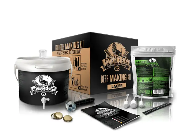 Beer & Wine - George's Kit de Fermentation de la bière 5 l - Bière Artisanale Maison - Kit de Fermentation de Malte - Kit bière - Kit de Production de bière - Idée Cadeau (Kit avec Malt Lager)