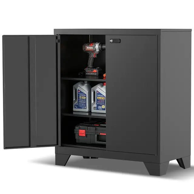 Armoire bureau rangement, Armoire Métallique avec Serrure à Combinaison, Armoire basse bureau, Acier avec 2 Étagères Réglables, Organisateur d'Outils et Maison, 90 x 80 x 40 cm, Noir (Noir)