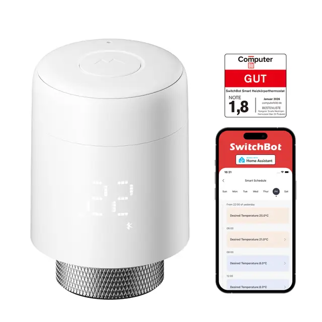 SwitchBot Thermostat de radiateur connecté, contrôle Via Bluetooth & appli avec minuteur, Installation Facile, économie d'énergie, Compatible Alexa, Apple Home & Google Home (SwitchBot Hub requis)