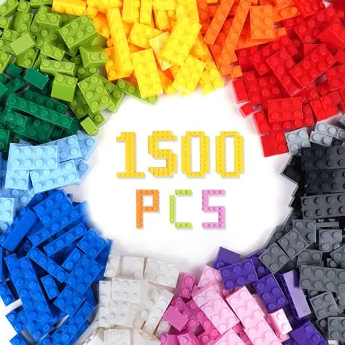 1500 Pièces Briques Classiques, Classic Couleur Briques Compatibles avec Toutes Les Grandes Marques, Briques de Construction, Cadeaux de Jouets d'éducation Précoce pour 3+ Enfants