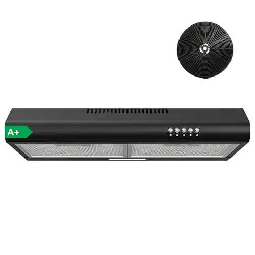 FIREGAS Hotte Aspirante 60 cm Noire – Moteur Sans Balais, 250 m³/h, 3 Vitesses, Classe Énergétique A+, Faible Niveau Sonore, Installation Murale ou Sous Meuble