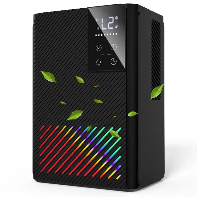 Deshumidificateur d Air 2500ML, Déshumidificateurs Electrique Silencieux Econome en Energie, Anti Moisissure, Auto-Arrêt & Dégivrage, Minuterie, LED 7 Couleurs, Idéal pour Chambre/Salle de Bains