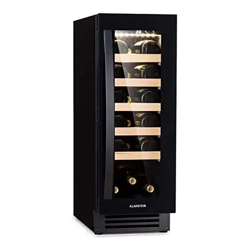 KLARSTEIN Vinovilla Cave a Vin Encastrable, Armoire a Vin, Cave à Vin à une Zone, Caves à Vin de Vieillissement, Bouteilles de Vin, Prosecco, Ecran Tactile, Mini frigo 5-22°C, 50L, 20 Bouteilles
