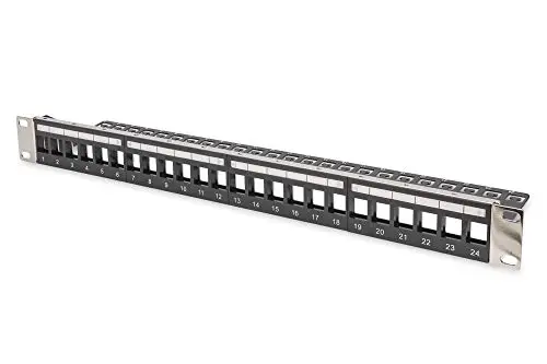 DIGITUS Panneau de Brassage - Modulaire - pour modules Keystone - 19 Pouces - 24 Ports - Blindé - Montage en Rack 1U - V2 - Noir