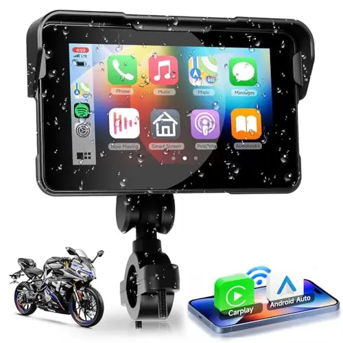 VECHTEL CarPlay Display Moto sans Fil Android Auto,5 Pouces écran Tactile pour Moto CarPlay Portable,Bluetooth/Siri Assistant Navi/12 V, Surveillance de la Pression des pneus