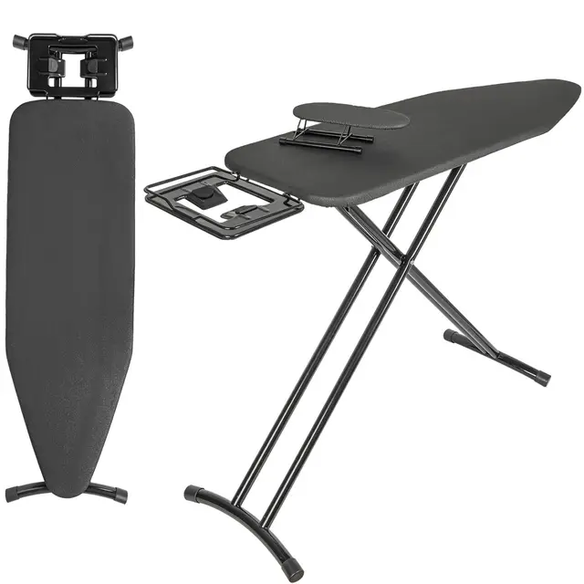 OUUTMEE 122x38 CM Planche à Repasser avec Repose-Fer, Table à Repasser Pliable avec Housse Résistante à Chaleur, Hauteur Réglable de 72 à 92CM, Table à Repasser avec Pieds Antidérapants (Noir)