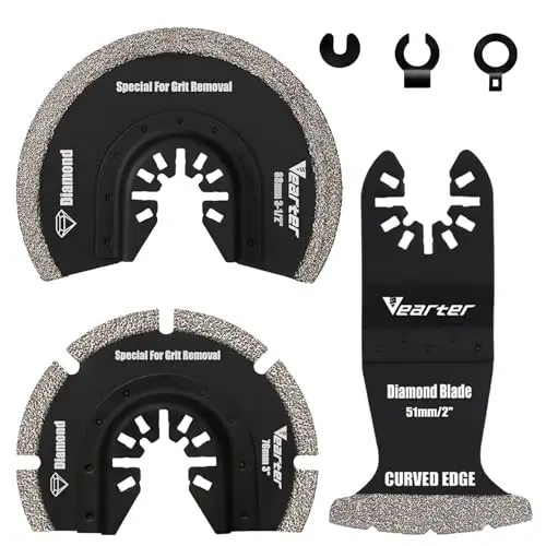 Lot de 3 outils multifonctions diamantés, adaptateur, lames de scie, oscillation pour carreaux en céramique, brique creuse, ciment, carrelage souple, maçonnerie