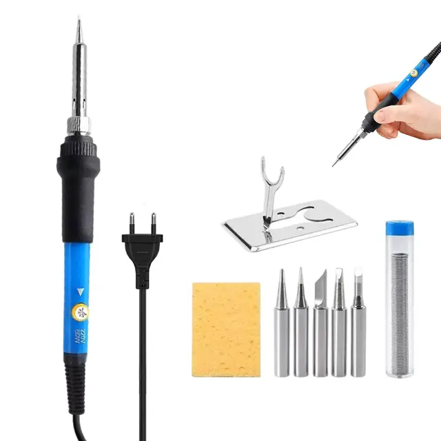 9 Pcs Fer a Souder Kit, 5 Pointes 60W Fer à Souder Etain de Précision avec Température Réglable 200~450℃ Souder Électrique avec Interrupteur ON/OFF pour Réparation Soudage Brasage Quotidiens
