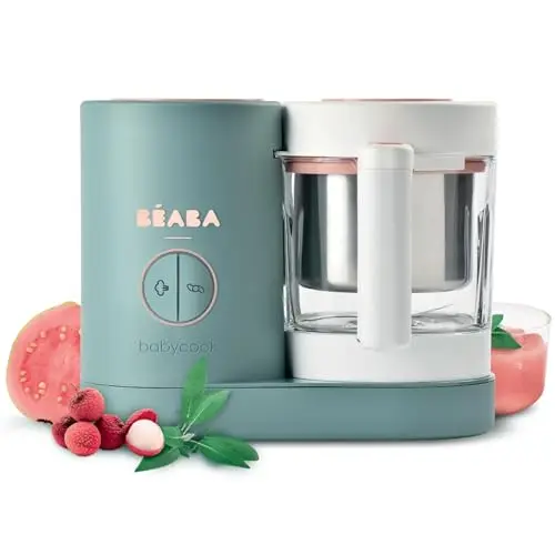 BÉABA, Babycook Néo, Mixeur Cuiseur Vapeur 6 en 1, Robot Bebe Fabriqué en France, Bol en Verre, Cuve Inox, Grande contenance, Diversification alimentaire, Petits pots bébé maison, Rapide, Eucalyptus