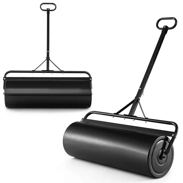 RELAX4LIFE Rouleau à Gazon de Jardin avec Poignée Volume 63L - Ø30 CM, Remplissable de Sable/Eau, Construction Stable en Métal, Haute Résistance, pour Jardin, Parc, 99X30X137 CM (Noir)