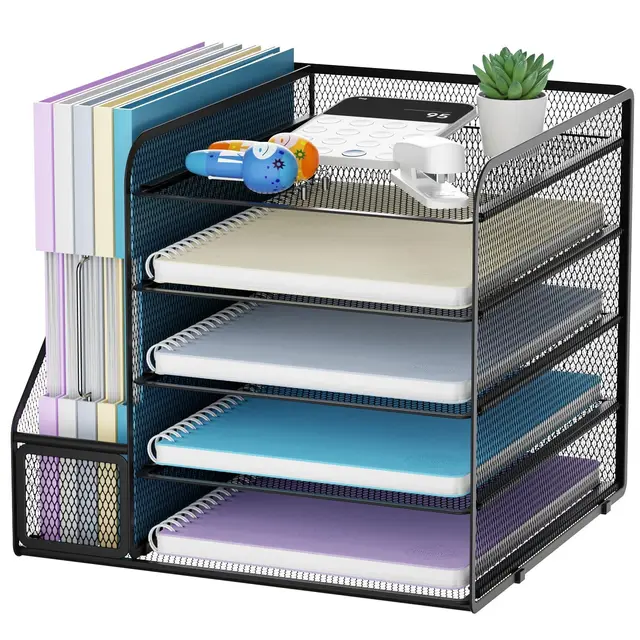 Marbrasse Organisateur de Bureau,5 Niveaux Maille Papier Aménagement,Porte-Dossiers pour Maison Bureau Accessoires(Noir)