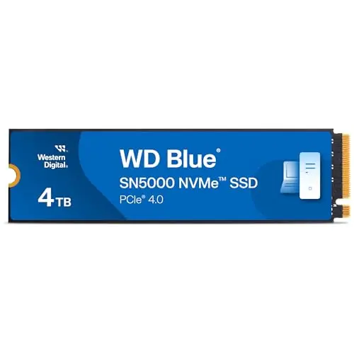 WD Blue SN5000 4TB SSD, Disque SSD interne, M.2 2280 NVMe SSD, PCIe Gen4, jusqu'à 5500 MB/s, nCache Technology, Comprend Acronis True Image for Western Digital, Clonage de disque et migration.