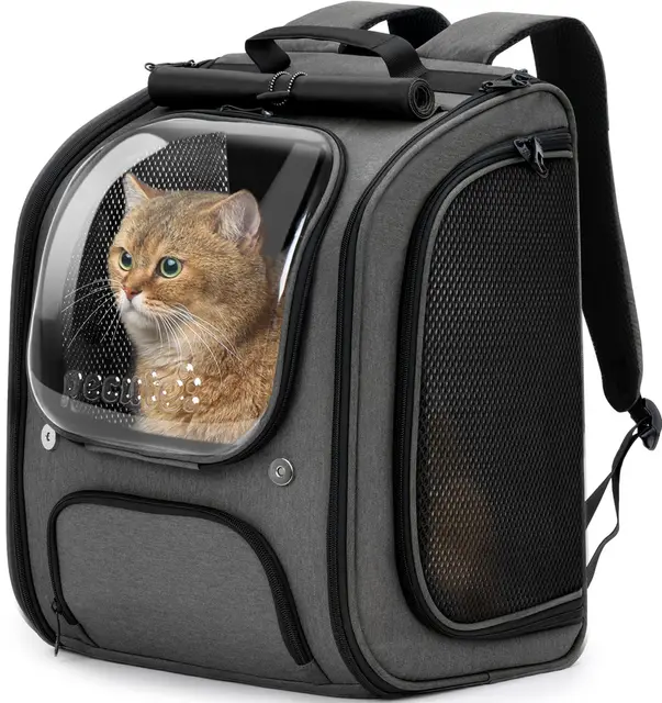 Pecute Sac à Dos Chat, Grand EspaceTransport pour Chat, Respirant Sac à Dos Chien, Sac à Dos pour Chat Stable à Bulles, Sac à Dos pour Animal, Gris