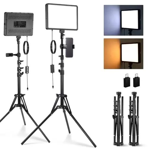 NEEWER BASICS 2PCS Panneaux Lumineux LED, 59'' Trépied et Support, 2700-6500K, 850lux, Éclairage en Plastique à Intensité Variable pour Photographie Tournage Enregistrement Flux, Non Adaptateur, BP300