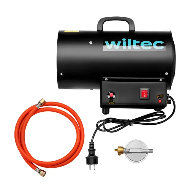 Wiltec Générateur de chaleur – Puissance calorifique 15 kW, moteur 30 W – Débit d’air 320 m³/h – Fonctionnement sur gaz GPL – avec régulateur et tuyau – Canon air chaud