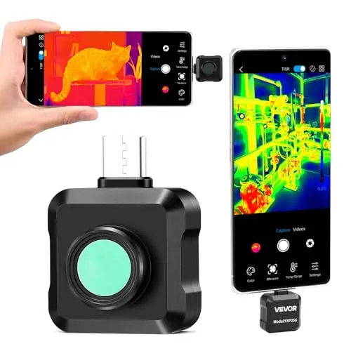 VEVOR Caméra Thermique pour Android Super Résolution TISR 512x384 Imageur Thermique Infrarouge Résolution 256x192 pour Smartphones et Tablettes, 25 Hz, -20 °C à 550 °C, avec 15 Palettes de Couleurs