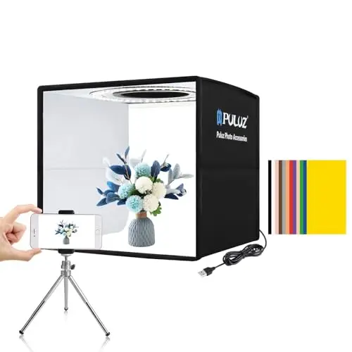 PULUZ Mini Studio Photo 25cm, Photo Box Portable 10inch, Boîte à Lumière Photo avec IRC>95 104 LED + 6 Types de Fonds de Couleur Double Face