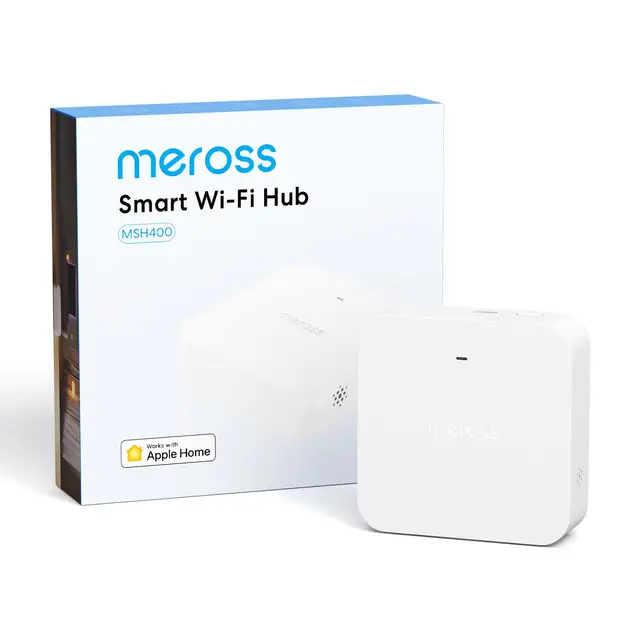 Meross Smart Hub MSH400 avec Alarme 110 dB, Prend en Charge Programmateur Arrosage, Détecteur Fumée, Capteurs (Porte/Fenêtre, Fuite Eau, Temp/Humidité) - Compatible avec Apple Home, Alexa, Google Home