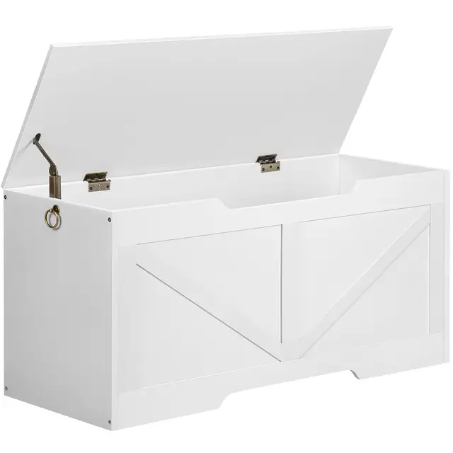 HOOBRO Banc de Rangement, Coffre à Jouets avec Couvercle, Coffre de Rangement, Coffre de Rangement, 2 Anneaux, 100 cm, Robuste, Stable, pour Enfants, Couloir, Salon, Blanc EWT771CW01