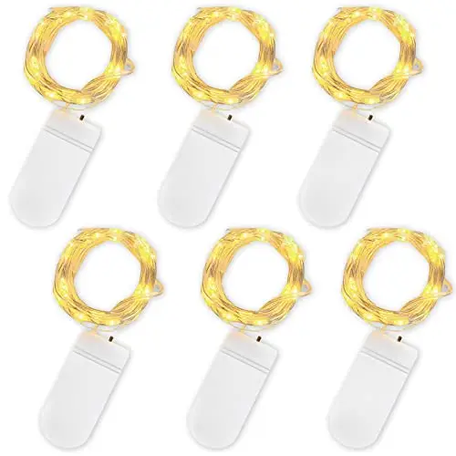 Jsdoin Guirlande Lumineuse à Piles, Lot de 6 Pièce Fée Chaîne Lumières 2m 20 LEDs Guirlande en Cuivre Étanche pour Décoration Anniversaire, Fête, Mariage, Noël, Pelouse (Blanc Chaud)
