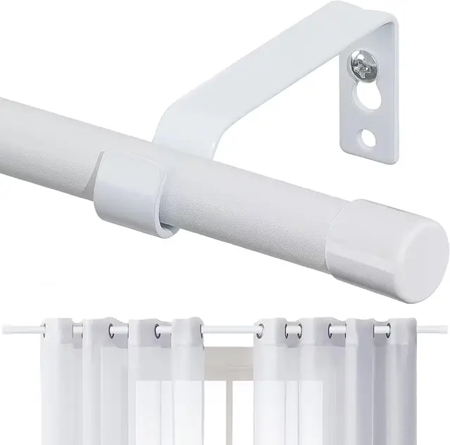 Tringle à Rideaux, 76-157cm Tringle à Rideau Extensible avec Boutons Cap avec Supports Ensemble de Quincaillerie en Acier Inoxydable Réglable - 16mm de Diamètre Fenêtre Décorative pour Salon/Blanc Mat