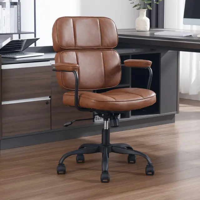 chairus Chaise de Bureau en Cuir PU Chaise Pivotante à 360° Réglable en Hauteur Fauteuil Bureau avec Dossier Haut, Marron