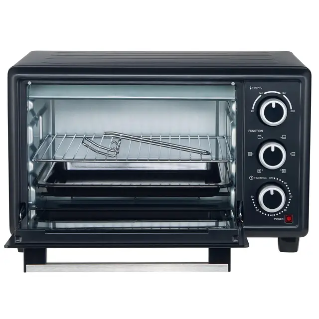 OptimumX Mini Four Électrique 20L – Four Compact à Chaleur Tournante, 1380W, 6 Fonctions de Cuisson, Minuterie 60 min, Noir