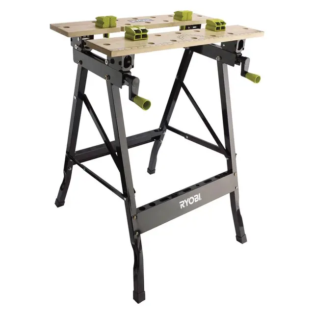 RYOBI - Établi Pliable RWB02 – Structure Métal Robuste, Plateau Multiposition, Hauteur Réglable – Idéal Coupe, Sciage, Serrage, Ateliers
