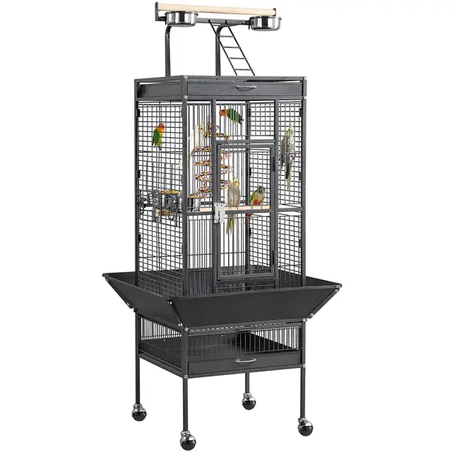 Yaheetech Grande Cage Oiseau Cage Perroquet Volière Oiseaux Intérieur Exterieur avec roulettes pour Cacatoès Perruche Canaris Perroquet Noir