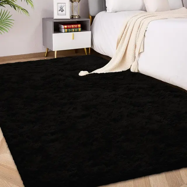 FVVRAX Tapis à poils longs, 120 x 180 cm, couleur noire, extra doux, antidérapant, pour salon, chambre à coucher, tapis doux pour enfants et animaux domestiques