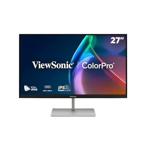 ViewSonic ColorPro VP2766-2K Moniteur 27" 2K QHD, validé Pantone, Delta E<2, 100 % sRGB, 90 W USB-C, 120 Hz, moniteur créatif pour la conception graphique et le montage vidéo, ergonomique, sans