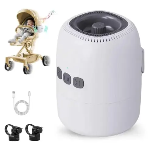 Baby Rocker Rechargeable, Bercement Poussette avec 5 Niveaux d’Oscillation et Bruit Blanc - Réglable, Ultra-Silencieux, USB-C, 2 Supports Universels pour Toutes les Poussettes (Blanc)