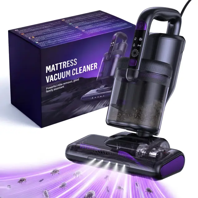 Aspirateur Matelas Aspirateur Anti Acariens 14000Pa, Aspirateur à Main avec Lumière UV-C,Air Chaud,Ultrasons&Filtre HEPA pour Matelas, Lit, Canapé, Tapis,Coussins,Idéal pour Allergiques,Câble 4 Mètres