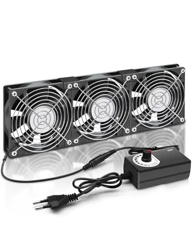 RUIZHI Ventilateur de boîtier 360 mm 12 V - Vitesse du vent réglable - AC 220 V - 240 V - 2750 tr/min - Pour PC, ordinateur portable, TV, radio, routeur, triple ventilateur