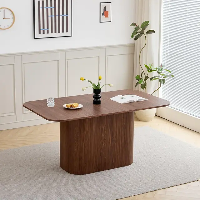 GrandCA HOME Table à Manger Rectangulaire avec Coins Arrondis, Table à Manger de Cuisine Moderne de 160 cm avec Base en Bois, Grand Plan de Travail en MDF, pour 4 à 8 Personnes, Veinage Bois Foncé