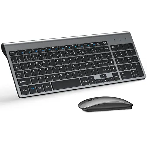 TopMate Ensemble Clavier et Souris sans Fil Ultra-Mince, 2.4G Silent Compact Clavier de Souris 2400DPI Pleine Taille, Clavier avec Couvercle, Piles 2 AA et AAA, pour PC/Laptop/Windows/Mac - Gris Noir