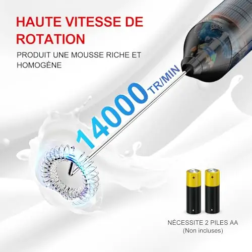 Bonsenkitchen Mousseur à Lait Electrique, Mousseur à Lait en Acier Inoxydable, Fonctionne à Piles, Melangeur Puissant pour Café, Latte, Cappuccino, Matcha