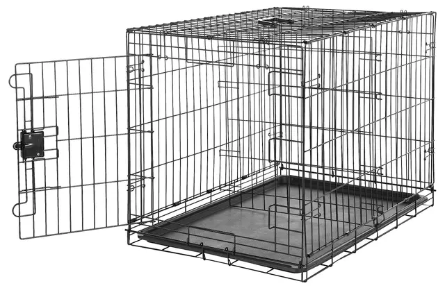 Amazon Basics Cage pour chien Durable,Pliable en fil métallique avec plateau, Porte simple, L 91 x l 58 x H 64 cm, Noir