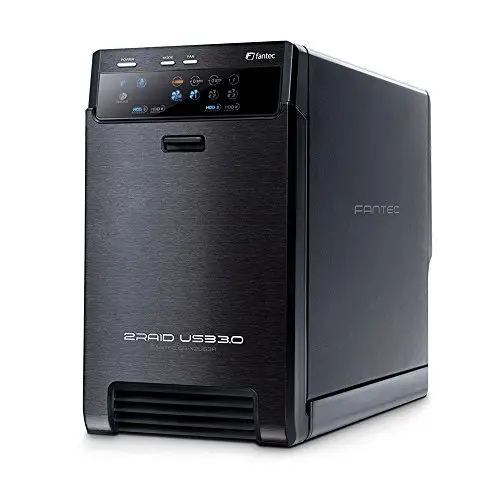FANTEC QB-X2US3R Boîtier externe 2 baies disques durs externes (montage de 2 disques durs SATA I/II/III de 3,5"), capacité illimité, port USB 3.0, fonction RAID (0 / 1 / JBOD / BIG), UASP compatible, ventilateur de 60 mm, noir