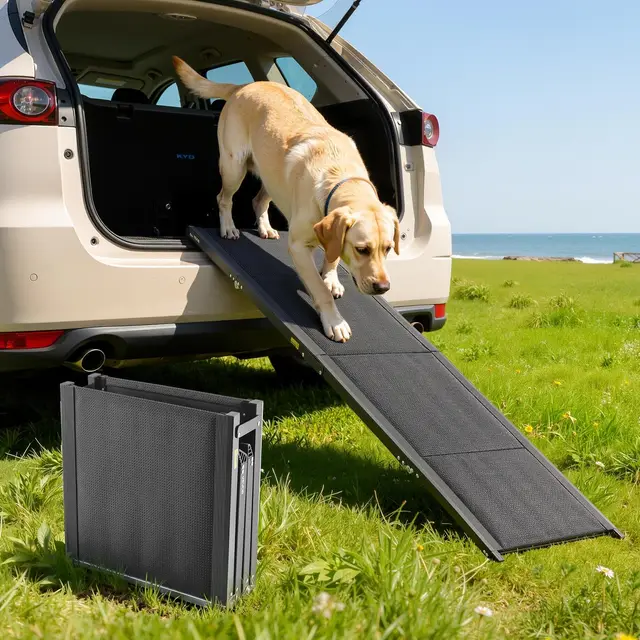 VEVOR Rampe pour Chien 160 x 43,2 cm Rampe Accès Voiture Pliable pour Chiens Moyens Grands 113 kg Surface Antidérapante Tissu Oxford pour Animaux de Compagnie Extérieur, Compatible avec SUV Camions