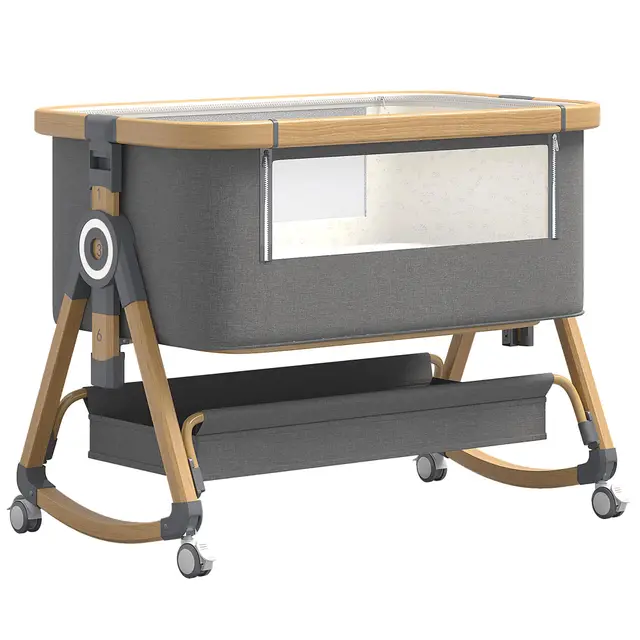 YAZOCO Berceau Bébé Lit Bébé 3 en 1 Lit Cododo Bébé & Lit Parapluie Bébé avec Matelas, Hauteur Réglable 6 Niveaux Inclinaison 5° Scientifique Berceau à Bascule Panier de Rangement (Or Gris)