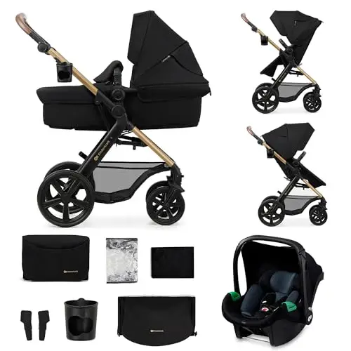 Kinderkraft, MOOV 2, Poussette 3 en 1 Travel System avec nacelle 2-en-1, siège auto i-Size, grandes roues increvables, poussette naissance jusqu’à 22 kg, Noir