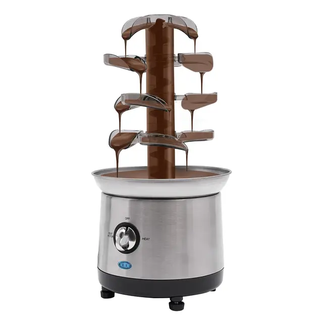 Fontaine à chocolat en acier inoxydable à 4 niveaux avec fonction de fusion pour faire fondre le fromage, le queso, les bonbons et les liqueurs pour brunch, fêtes, Noël et Nouvel An