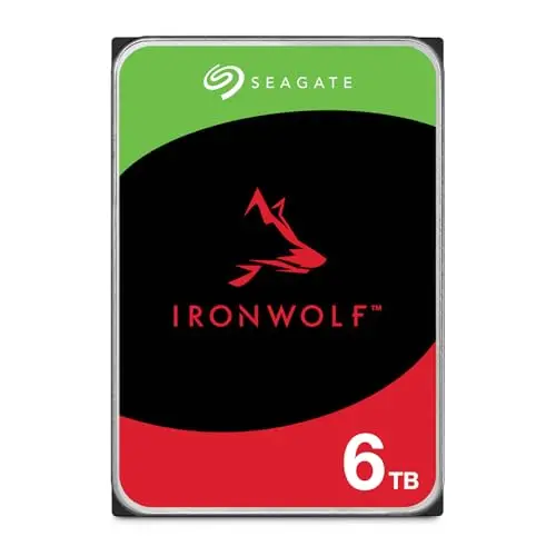 Seagate IronWolf 6To, Disque dur interne NAS HDD, CMR 3.5 Pouces, SATA 6Goit/s 7200 tr/min, 256 Mo de mémoire cache, pour NAS RAID, Ouverture Facile, Services Rescue (ST6000VNZ06)
